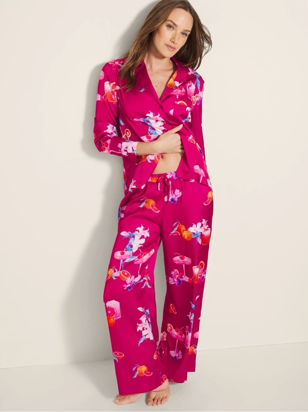 Soma Satin Long-Sleeve Notch Collar Pajama Set Sz Large